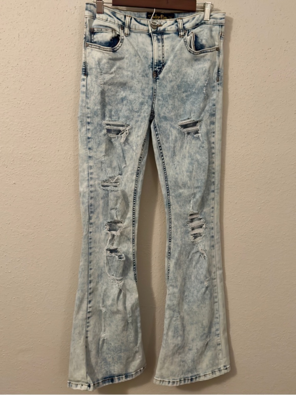 Indigo Rein Distressed Acid Wash Flare Jeans - Size 11